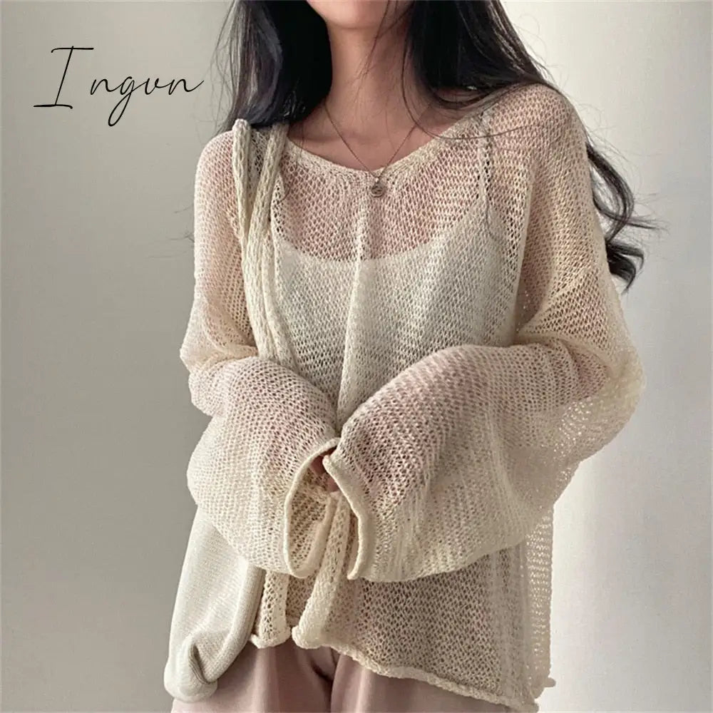 Ingvn - Lazy Style Full Sleeves Jumpers Tops Hollow Out Sexy Women Fashion Casual Streetwear Chic