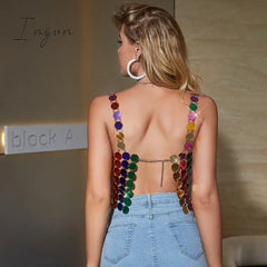 Ingvn - Leqoel Women Sequined Tank Tops For Fashion Female Clothing Shiny Metal Shoulder Strap Sexy