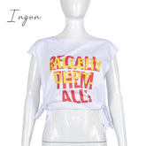Ingvn - Letter Print White Y2K Crop Tops Women Sexy Hollow Out Sleeveless O Neck Tank Top Summer