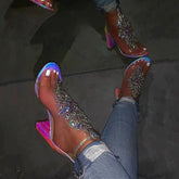Ingvn - Line-Style Buckle Open Toe Chunky Covering Casual Rhinestone Heels Heels