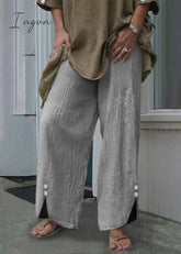 Ingvn - Linen Casual Solid Pants Gray / M