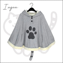 Ingvn - Lolita Cloak Harajuku Hoody Japanese Angry Cat Christmas Deer Fleece Cape Loose Pullover