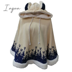 Ingvn - Lolita Cloak Harajuku Hoody Japanese Angry Cat Christmas Deer Fleece Cape Loose Pullover