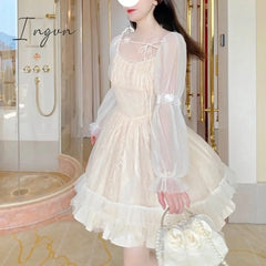 Ingvn - Lolita Kawaii Dress Women Casual Long Sleeve Vintage Y2K Mini Female Japanese Style One
