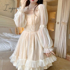 Ingvn - Lolita Kawaii Dress Women Casual Long Sleeve Vintage Y2K Mini Female Japanese Style One