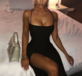 Ingvn - Long Backless Maxi Dress Women Spaghetti Strap High Split Bodycon Bandage Summer Elegant