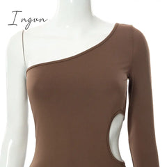 Ingvn - Long Sleeve One Shoulder Sexy Maxi Dress For Women Elegant Cut Out Party Prom Evening