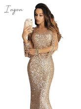 Ingvn - Long Sleeve Sequine Dress For Women Summer Sparkly Gown Ladies Tassel Prom Maxi Dresses