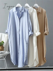 Ingvn - Long Sleeve Women Shirt Dress Spring Autumn Casual Buttons Loose Clothes Robe Femme Vestido