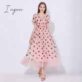 Ingvn - Maxi Dresses For Women Summer Strawberry Dress Plus Size Mesh Robe Sexy Party Club Elegant