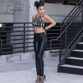 Ingvn - Melody Artificial Leather Pants High Waist Pencil Women Clothing Skinny Leggings Elastic