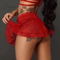 Ingvn - Micro Mini Skirt Club Sexy Wear Sheer See Through Skirts Women Ice Silk A-Line Pleated Low
