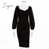 Ingvn - Midi Night Dress Women Long Puff Sleeve A - Line Ruffled Backless Bodycon Sexy Autumn