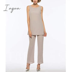 Ingvn - Mother Of The Bride Dresses Plus Size Dress Blazer Champagne Chiffon Pantsuit 3 Pieces
