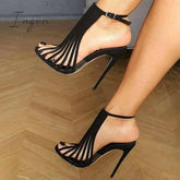 Ingvn - Multi Strap Adjustable Buckle Stiletto Heels Black / 5