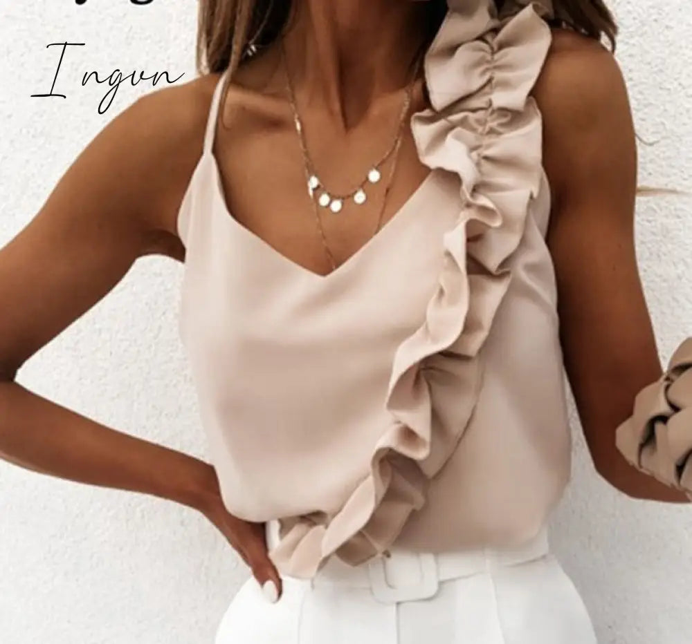 Ingvn - Muyogrt Women Summer Blouse Shirts Sexy V Neck Ruffle Blouses Backless Spaghetti Strap