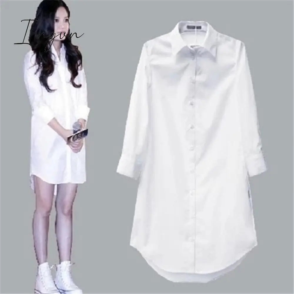 Ingvn - My Newin 4Xl 5Xl Plus Size Women Blouse Shirt Long Sleeve White Solid Loose Version Casual