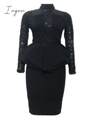 Ingvn - New Arrival Spring Sexy Lady 3 Colors Mid Dress Zipper Fly Ruffles Bud Full Sleeve Slivers