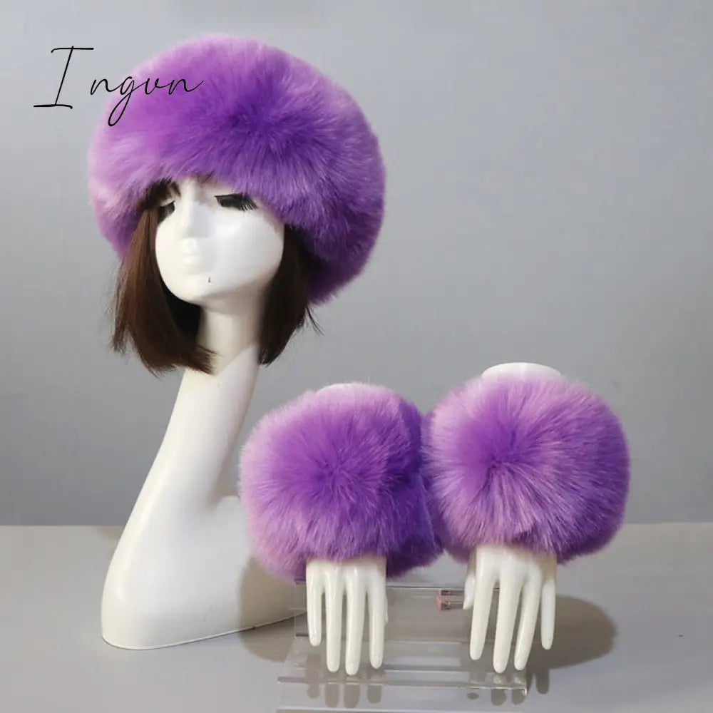 Ingvn - New Autumn Winter Caps Female Hats Cuffs Set Fashion Warmth Imitation Quality Design Faux