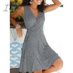 Ingvn - New Casual Polka Dot Dress Women V Neck Sleeveless Bandage Beach Summer Bohemian Dresses