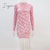 Ingvn - New Chic Zipped Mini Dress(Royal Blue) Womens Long Sleeve Side Slit Skinny Velvet Short