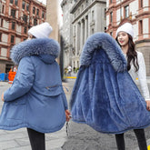 Ingvn - New Cotton Thicken Warm Winter Jacket Coat Women Casual Parka Clothes Fur Lining Hooded