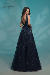 Ingvn - New Dark Nary Evening Dress Sequin Lady Elegant Long