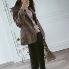 Ingvn - New Fashion Business Interview Plaid Suits Women Work Office Ladies Long Sleeve Vintage