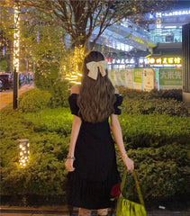 Ingvn - New Gothic Women Black Fairy Party Dress Cross Square Collar Lolita Princess Irregular Cute
