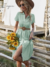 Ingvn - New Ladies Vintage Boho Summer Dress Women Midi Casual Loose Holiday Plaid Beach Shirt