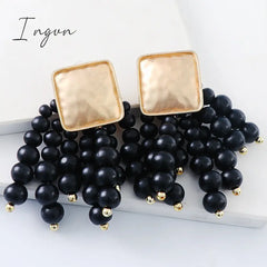 Ingvn - New Long Wooden Bead Chain Drop Dangle Earrings Statement Boho Earring Fashion Trend Charm