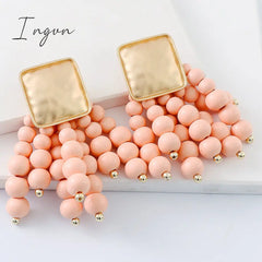 Ingvn - New Long Wooden Bead Chain Drop Dangle Earrings Statement Boho Earring Fashion Trend Charm