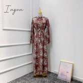 Ingvn - New Morocco Long Dress Muslim Women Flowers Printed Silky Abayas Robes Fancy Maxi French