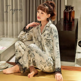 Ingvn - New Pajamas For Women Long Sleeve Suit Female Simple Style 2 Pieces Silk Women’s Home