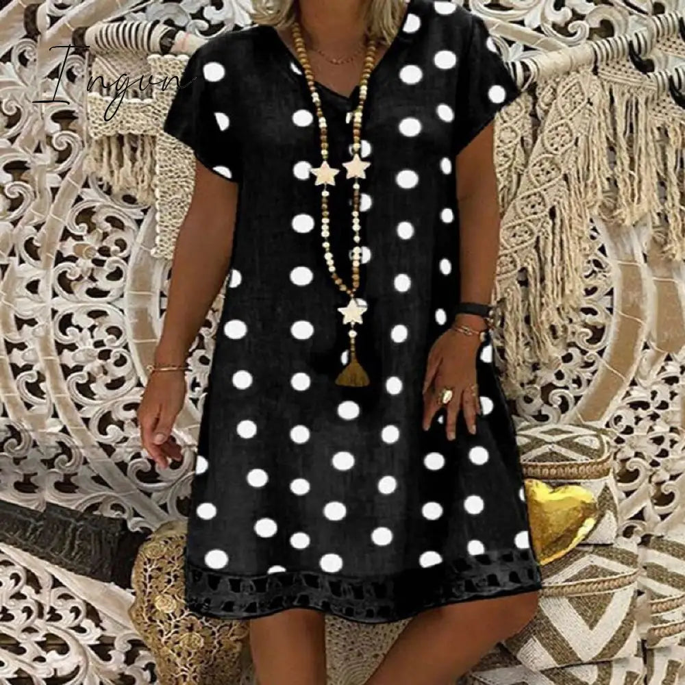 Ingvn - New Plus Size S - 5Xl Dress Cotton Linen Women Dresses Casual Loose Lady Summer Clothes