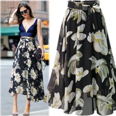 Ingvn - New Plus Size Women Chiffon Skirt Europe Fashion Bow Saia Midi Lining Jupe Femme Lace Up