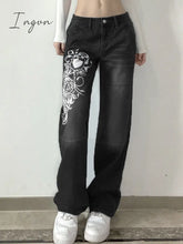 Ingvn - New Printed Baggy Y2K Jeans Women’s Low Waist Jeans Autumn Winter Oversize Wide Leg Pants