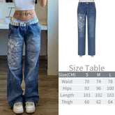 Ingvn - New Printed Baggy Y2K Jeans Women’s Low Waist Jeans Autumn Winter Oversize Wide Leg Pants
