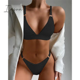 Ingvn - New Sexy Ribbed Ring Bikinis Swimsuit Women Push Up Swimwear Solid Bikini Set Summer Beach
