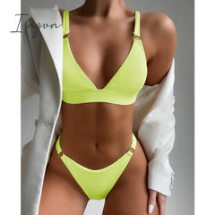 Ingvn - New Sexy Ribbed Ring Bikinis Swimsuit Women Push Up Swimwear Solid Bikini Set Summer Beach