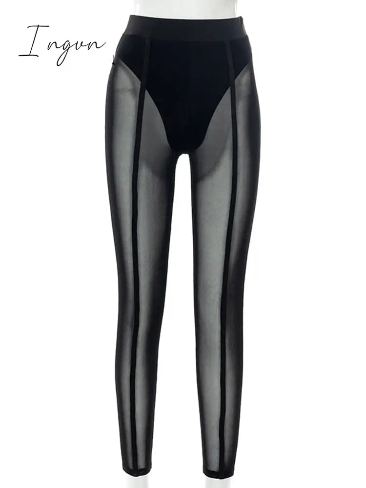 Ingvn - New Sexy See - Through Black High Waist Long Trousers Casual Sweatpants Women Autumn