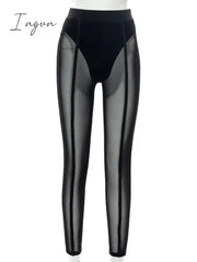 Ingvn - New Sexy See - Through Black High Waist Long Trousers Casual Sweatpants Women Autumn