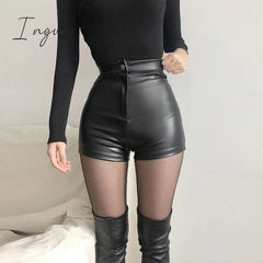 Ingvn - New Sexy Women Black Ultra Pu Leather Shorts Women’s Autumn And Winter High Waist Bottoms
