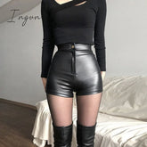 Ingvn - New Sexy Women Black Ultra Pu Leather Shorts Women’s Autumn And Winter High Waist Bottoms