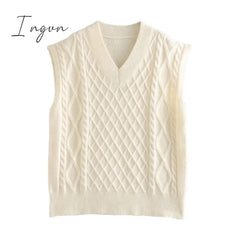 Ingvn - New Spring Winter Women Cable - Knit Sweater Vest Oversized V - Neck Woman Sweaters Casual