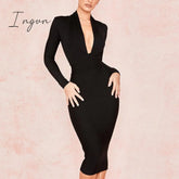 Ingvn - New Summer Deep V Neck Women Bandage Dress Full Sleeves Celebrity Bodycon Sexy Club