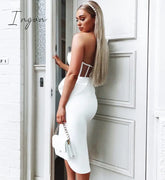 Ingvn - New Summer Fashion Women Bodycon Dress One Shoulder Bow Mesh Ruffle Sleeveless Bandage