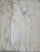 Ingvn - New Summer Fashion Women Bodycon Dress One Shoulder Bow Mesh Ruffle Sleeveless Bandage