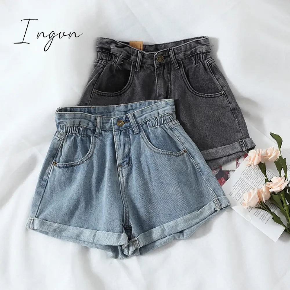 Ingvn - New Summer High Waist Denim Shorts Women Casual Loose Ladies Fashion Plus Size Elastic Wide