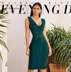 Ingvn - New Summer Tank Bodycon Bandage Dress Women Sexy Sleeveless Lace Green Club Celebrity